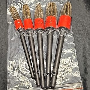 5 PC Natural Boars Hair Soft Bristle Heavy Duty Car Care Detailing Brush Set